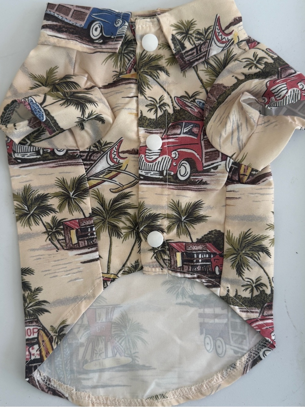 Hold Honey Pet Shirt Aloha Woody Collar Ivory Palm Trees size Small Dog/Cat
